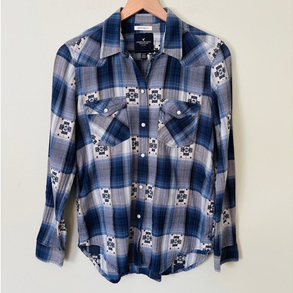 American Eagle Cowgirl Aztec Plaid Button Down Shirt Small